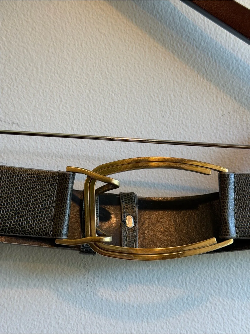 Vintage Carusle green leather belt with gold buckle Size Large